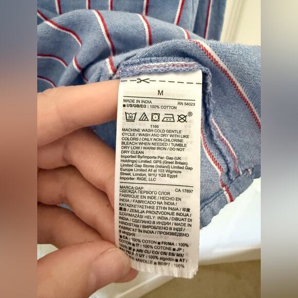 GAP Blue Stripe Long Sleeve Red White & Blue 100% Cotton Blouse Top Size Medium - Picture 5 of 5